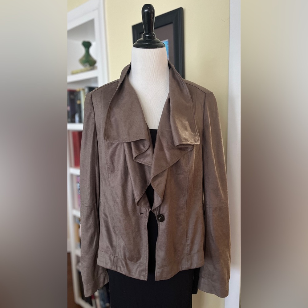 Designer Luisa Cerano Jacket Brown Draped Waterfall Front Cropped Fitted SZ L